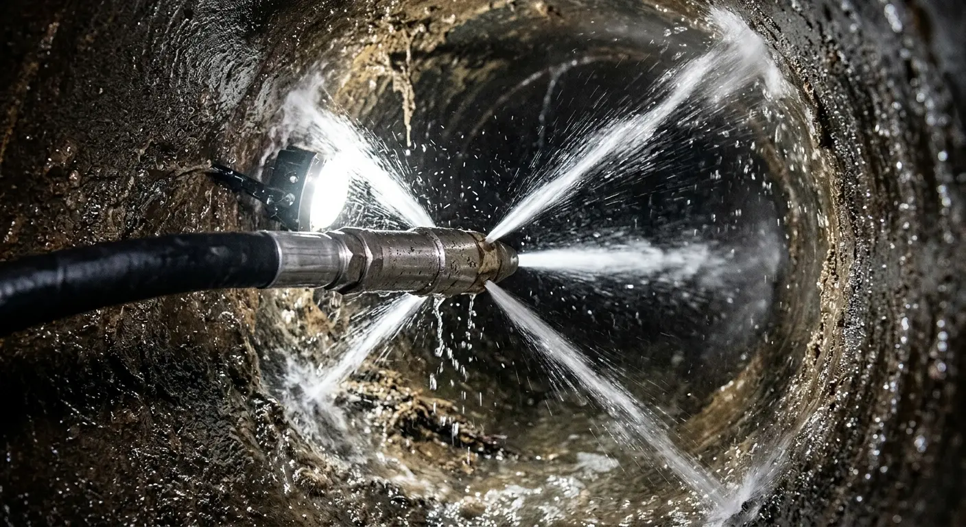 High-pressure hydro jetting nozzle cleaning sewer pipe for Sewer Cleanout in Fernley